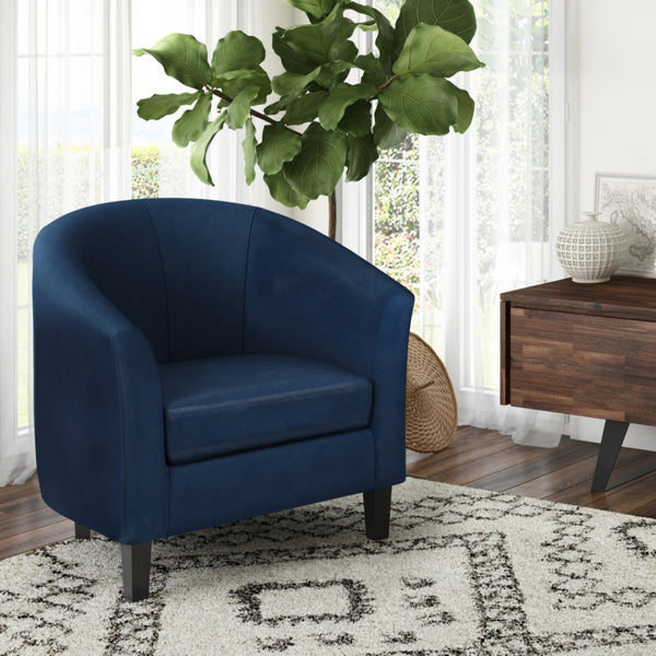 HomeRoots 30" Elegant Blue and Dark Brown Leather Arm Chair for Modern Comfort in Living Rooms or Offices 639170