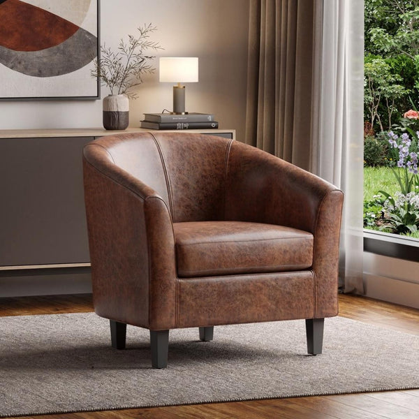 HomeRoots 30" Brown and Dark Brown Leather Arm Chair - Stylish Comfort for Living Rooms, Offices, and More! 639171