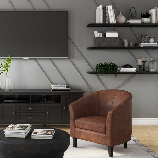 HomeRoots 30" Brown and Dark Brown Leather Arm Chair - Stylish Comfort for Living Rooms, Offices, and More! 639171