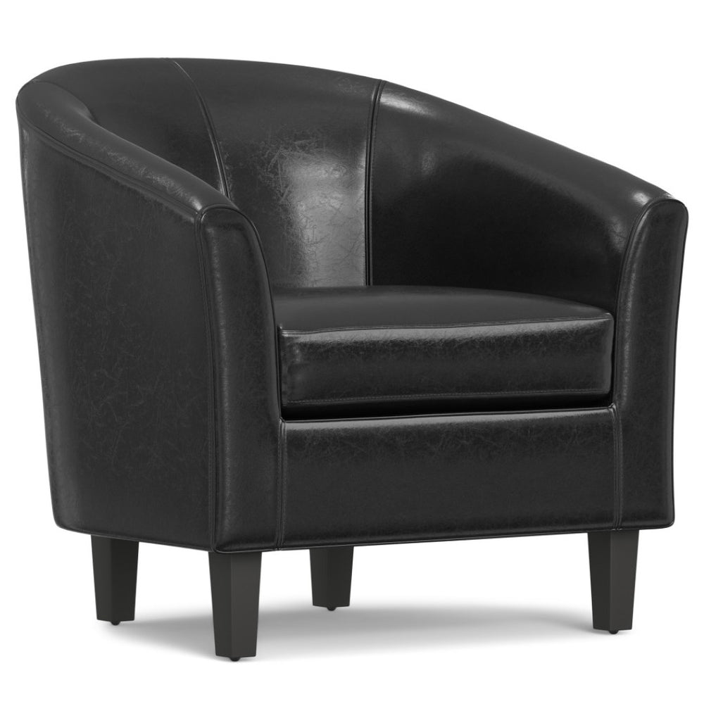 HomeRoots 30" Black and Dark Brown Leather Arm Chair - Contemporary Comfort for Living Room, Office, or Lounge 639173