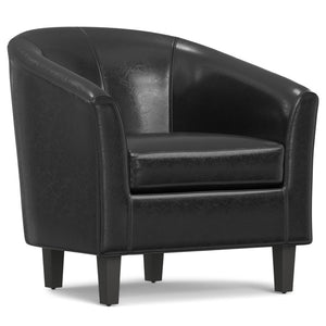 HomeRoots 30" Black and Dark Brown Leather Arm Chair - Contemporary Comfort for Living Room, Office, or Lounge 639173