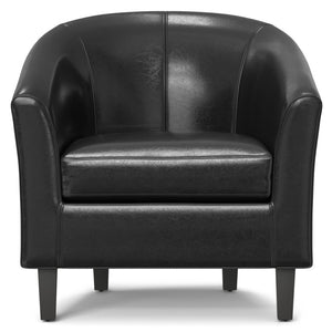 HomeRoots 30" Black and Dark Brown Leather Arm Chair - Contemporary Comfort for Living Room, Office, or Lounge 639173