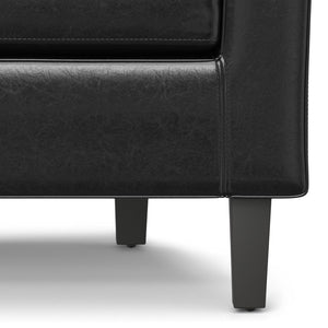 HomeRoots 30" Black and Dark Brown Leather Arm Chair - Contemporary Comfort for Living Room, Office, or Lounge 639173