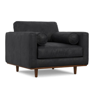HomeRoots 43" Stylish Black and Brown Leather Arm Chair - Mid-Century Modern Comfort for Your Home Decor 639174