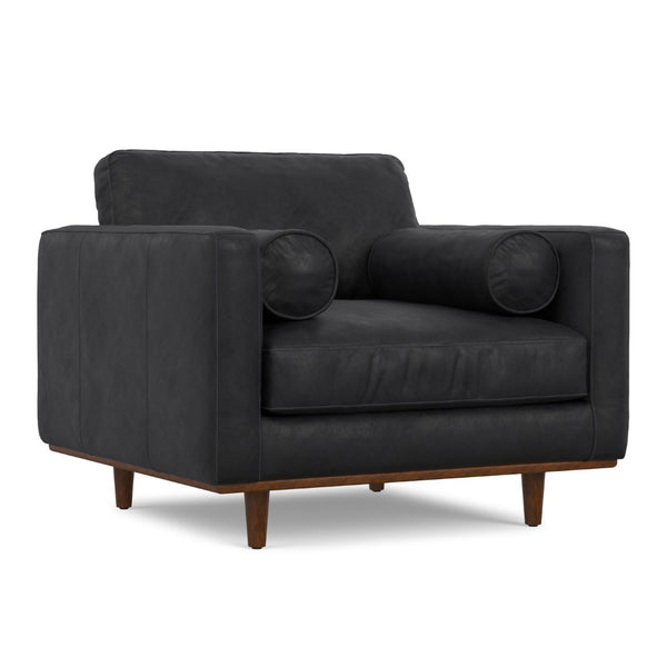 HomeRoots 43" Stylish Black and Brown Leather Arm Chair - Mid-Century Modern Comfort for Your Home Decor 639174