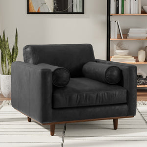 HomeRoots 43" Stylish Black and Brown Leather Arm Chair - Mid-Century Modern Comfort for Your Home Decor 639174
