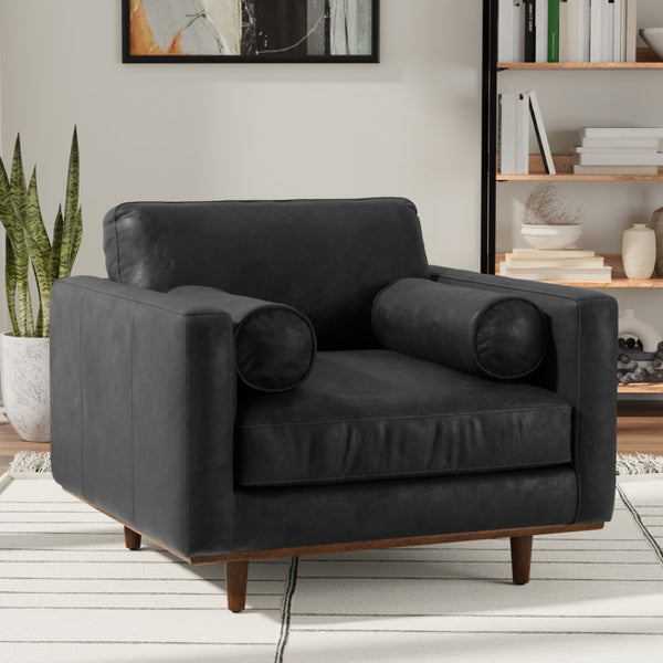 HomeRoots 43" Stylish Black and Brown Leather Arm Chair - Mid-Century Modern Comfort for Your Home Decor 639174