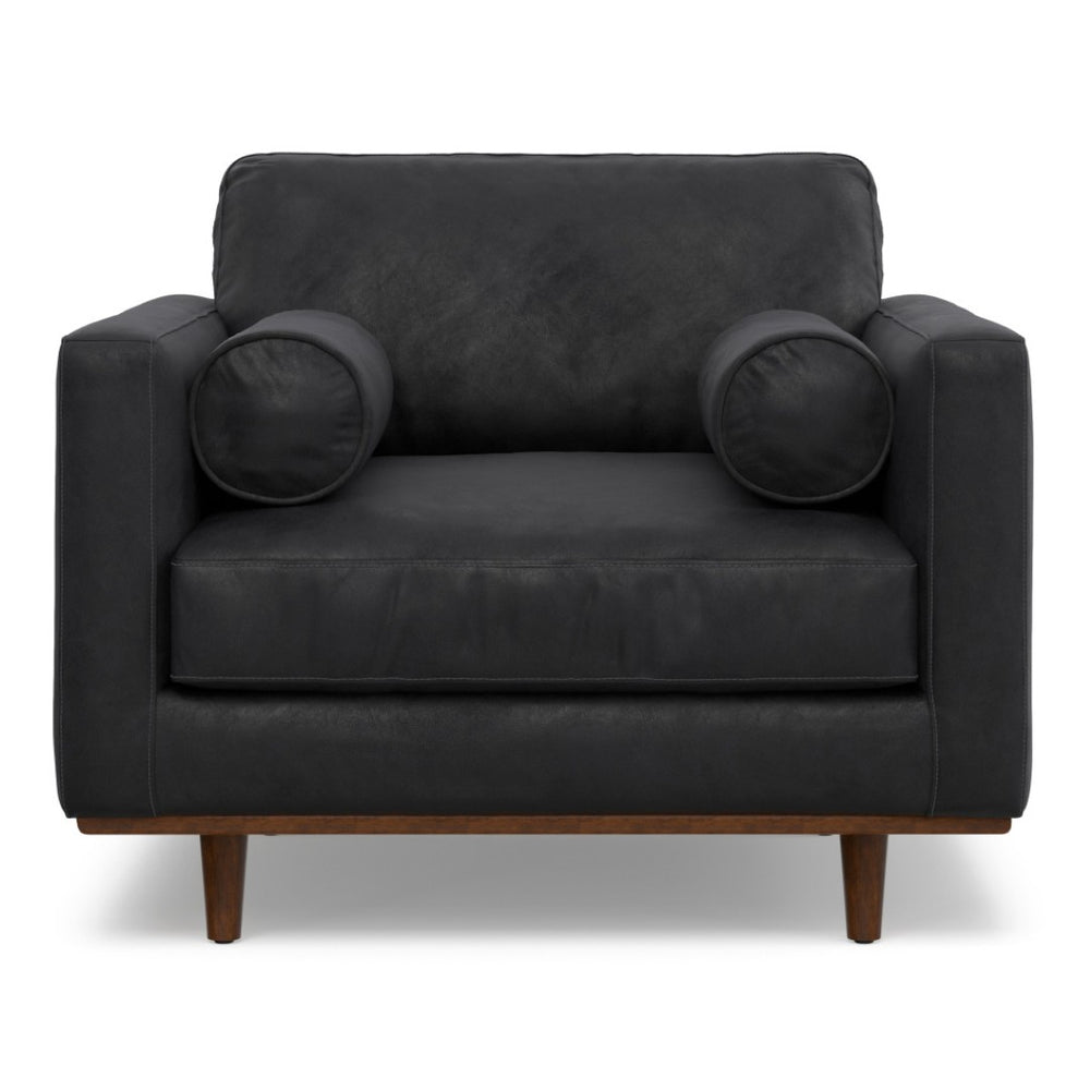 HomeRoots 43" Stylish Black and Brown Leather Arm Chair - Mid-Century Modern Comfort for Your Home Decor 639174