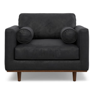 HomeRoots 43" Stylish Black and Brown Leather Arm Chair - Mid-Century Modern Comfort for Your Home Decor 639174