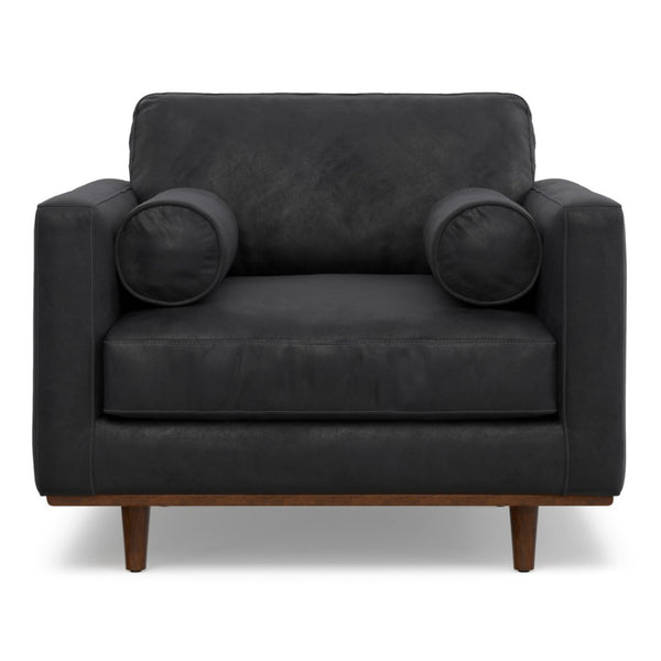 HomeRoots 43" Stylish Black and Brown Leather Arm Chair - Mid-Century Modern Comfort for Your Home Decor 639174