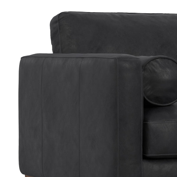 HomeRoots 43" Stylish Black and Brown Leather Arm Chair - Mid-Century Modern Comfort for Your Home Decor 639174