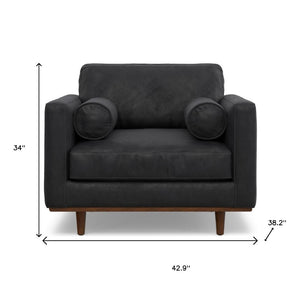 HomeRoots 43" Stylish Black and Brown Leather Arm Chair - Mid-Century Modern Comfort for Your Home Decor 639174