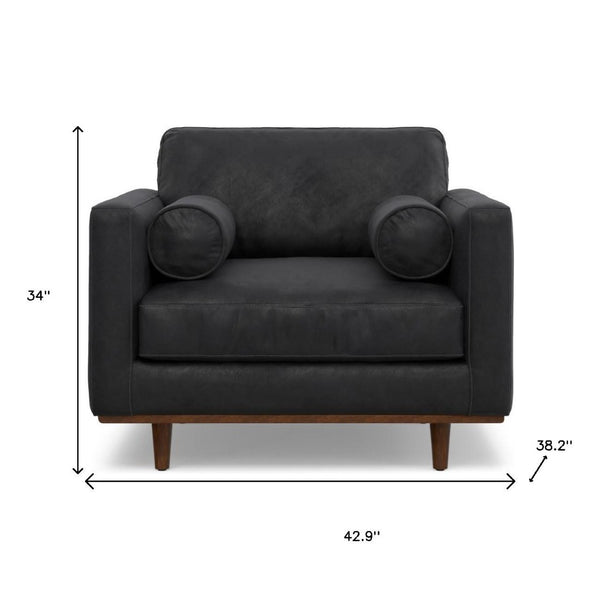 HomeRoots 43" Stylish Black and Brown Leather Arm Chair - Mid-Century Modern Comfort for Your Home Decor 639174