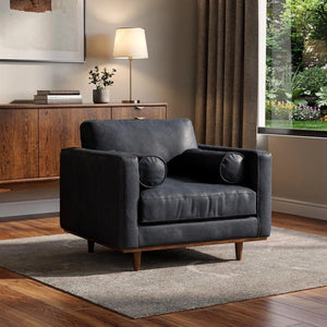 HomeRoots 43" Stylish Black and Brown Leather Arm Chair - Mid-Century Modern Comfort for Your Home Decor 639174