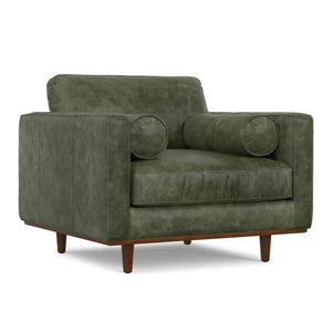 HomeRoots 43" Green Leather Arm Chair - Mid-Century Modern Accent with Plush Comfort for Living Room & Office 639175