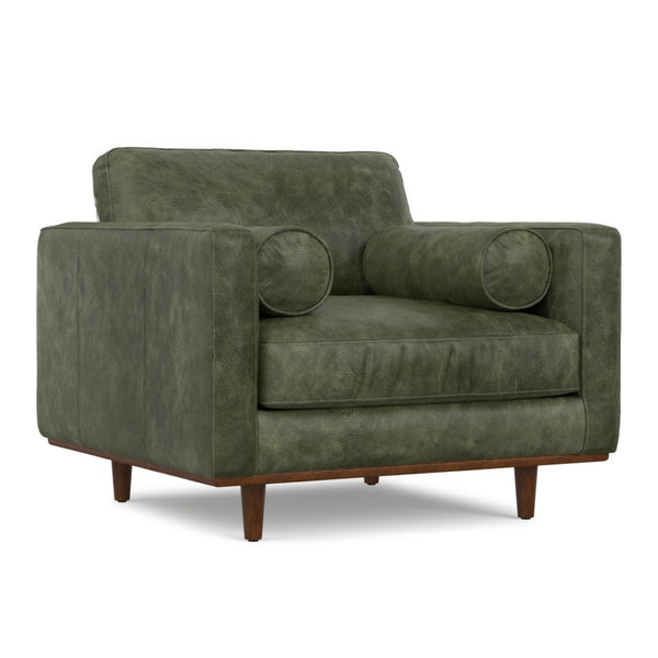 HomeRoots 43" Green Leather Arm Chair - Mid-Century Modern Accent with Plush Comfort for Living Room & Office 639175