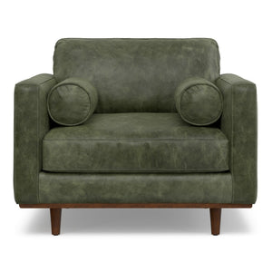 HomeRoots 43" Green Leather Arm Chair - Mid-Century Modern Accent with Plush Comfort for Living Room & Office 639175