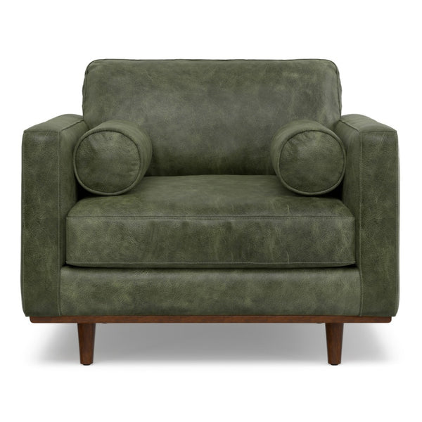 HomeRoots 43" Green Leather Arm Chair - Mid-Century Modern Accent with Plush Comfort for Living Room & Office 639175
