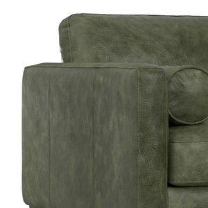 HomeRoots 43" Green Leather Arm Chair - Mid-Century Modern Accent with Plush Comfort for Living Room & Office 639175