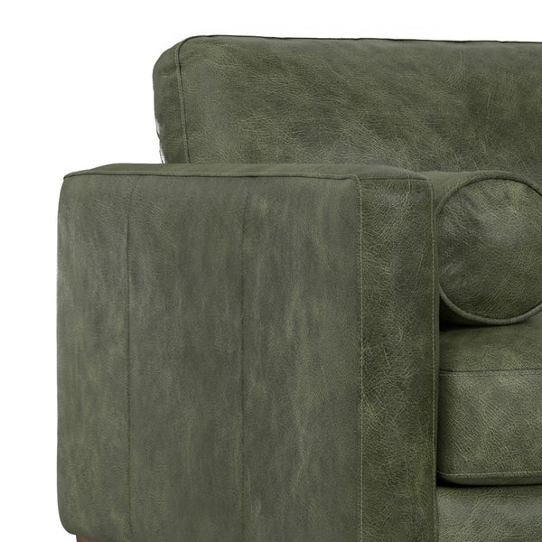 HomeRoots 43" Green Leather Arm Chair - Mid-Century Modern Accent with Plush Comfort for Living Room & Office 639175