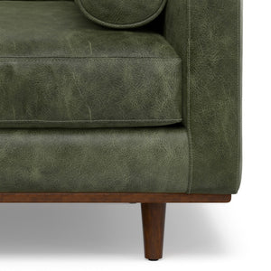 HomeRoots 43" Green Leather Arm Chair - Mid-Century Modern Accent with Plush Comfort for Living Room & Office 639175