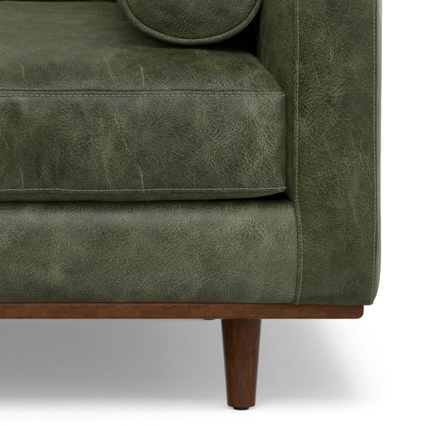 HomeRoots 43" Green Leather Arm Chair - Mid-Century Modern Accent with Plush Comfort for Living Room & Office 639175