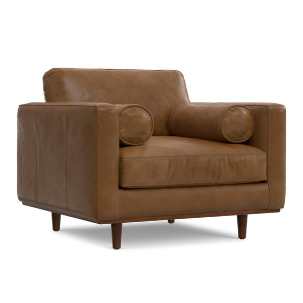 HomeRoots 43" Brown Leather Arm Chair - Elegant Mid-Century Modern Accent for Living Room, Office & Lounge 639176
