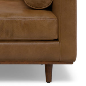 HomeRoots 43" Brown Leather Arm Chair - Elegant Mid-Century Modern Accent for Living Room, Office & Lounge 639176