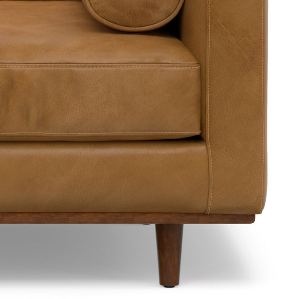 HomeRoots 43" Brown Leather Arm Chair - Mid-Century Modern Accent for Living Rooms, Bedrooms & Offices 639177