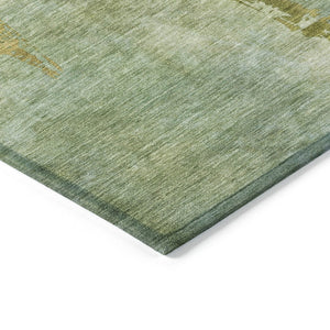 HomeRoots 8' Artichoke Green & Gold Round Botanical Leaves Rug - Washable, Durable for Indoor & Outdoor Use 639187