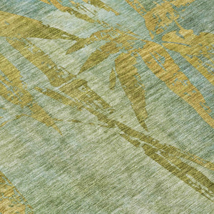 HomeRoots 8' Artichoke Green & Gold Round Botanical Leaves Rug - Washable, Durable for Indoor & Outdoor Use 639187