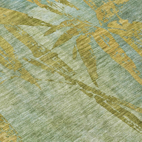 HomeRoots 8' Artichoke Green & Gold Round Botanical Leaves Rug - Washable, Durable for Indoor & Outdoor Use 639187