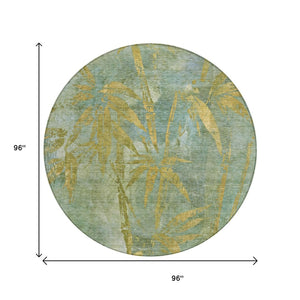 HomeRoots 8' Artichoke Green & Gold Round Botanical Leaves Rug - Washable, Durable for Indoor & Outdoor Use 639187
