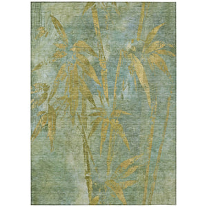 HomeRoots 8' X 10' Artichoke Green & Gold Botanical Leaves Rug - Washable, Durable for Indoor & Outdoor Use 639188