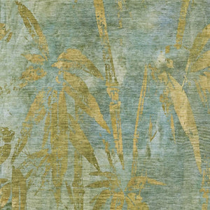 HomeRoots 8' X 10' Artichoke Green & Gold Botanical Leaves Rug - Washable, Durable for Indoor & Outdoor Use 639188