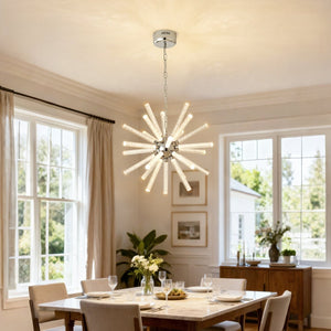 English Elm 24-light Bubble Glass Pillar Chandelier Silver Sculptural Pendant for Dining Entryway W5008P391472