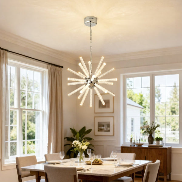 English Elm 24-light Bubble Glass Pillar Chandelier Silver Sculptural Pendant for Dining Entryway W5008P391472