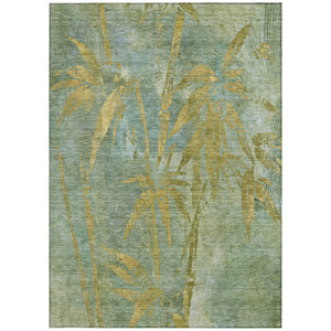 HomeRoots 10' Artichoke Green & Gold Botanical Leaves Rug - Durable, Washable, Indoor/Outdoor Elegance! 639190