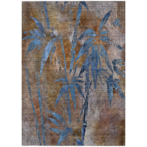HomeRoots 5' X 8' Brown and Blue Botanical Leaves Rug - Stylish, Washable, Durable for Indoor & Outdoor Use 639192