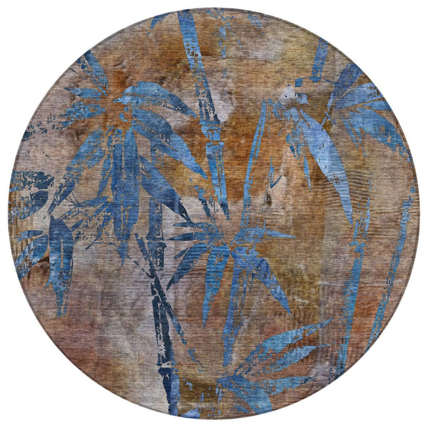 HomeRoots 8' Round Botanical Leaves Washable Area Rug - Durable, Stylish Indoor & Outdoor Design for Any Space 639193