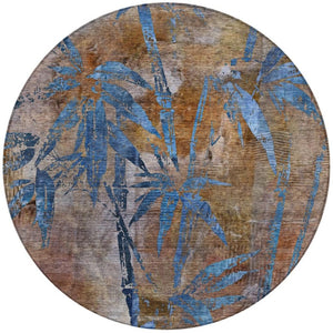 HomeRoots 8' Round Botanical Leaves Washable Area Rug - Durable, Stylish Indoor & Outdoor Design for Any Space 639193