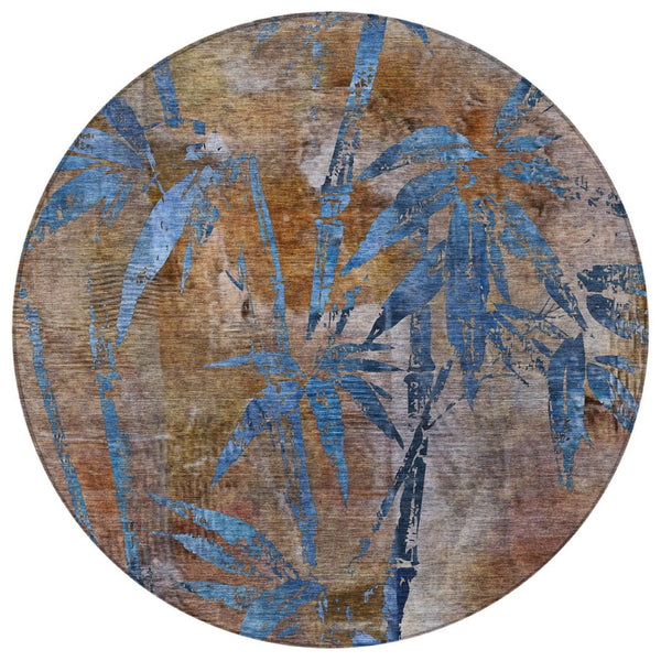 HomeRoots 8' Round Botanical Leaves Washable Area Rug - Durable, Stylish Indoor & Outdoor Design for Any Space 639193