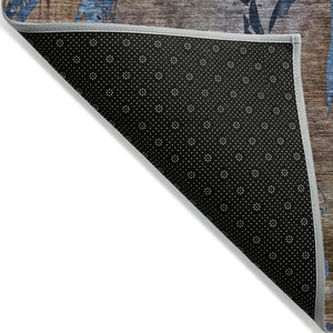 HomeRoots 10' X 14' Brown And Blue Botanical Leaves Rug - Durable, Washable Indoor/Outdoor Area for Any Space 639196