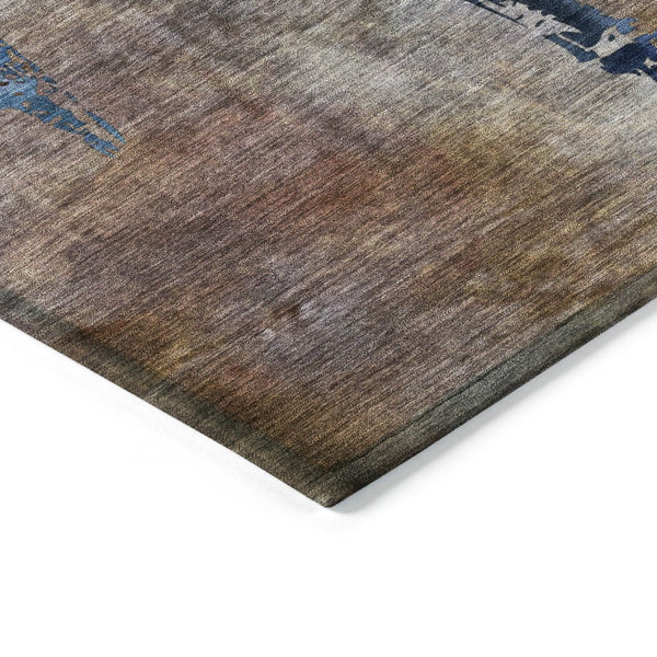 HomeRoots 10' X 14' Brown And Blue Botanical Leaves Rug - Durable, Washable Indoor/Outdoor Area for Any Space 639196