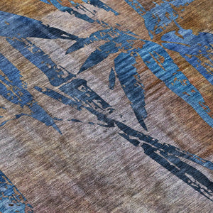 HomeRoots 10' X 14' Brown And Blue Botanical Leaves Rug - Durable, Washable Indoor/Outdoor Area for Any Space 639196