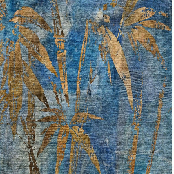 HomeRoots 5' X 8' Washable Blue & Brown Botanical Leaves Area Rug - Durable, Stylish for Indoor & Outdoor Use 639198