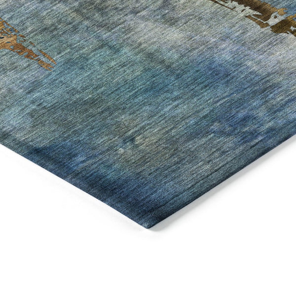HomeRoots 8' Round Botanical Leaves Area Rug - Blue & Brown, Washable, Durable for Indoor & Outdoor Spaces 639199