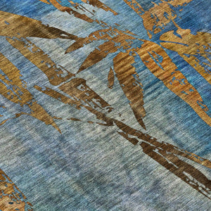 HomeRoots 8' Round Botanical Leaves Area Rug - Blue & Brown, Washable, Durable for Indoor & Outdoor Spaces 639199