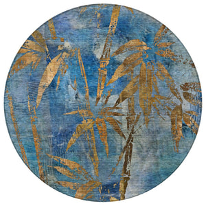 HomeRoots 8' Round Botanical Leaves Area Rug - Blue & Brown, Washable, Durable for Indoor & Outdoor Spaces 639199