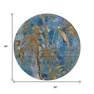 HomeRoots 8' Round Botanical Leaves Area Rug - Blue & Brown, Washable, Durable for Indoor & Outdoor Spaces 639199